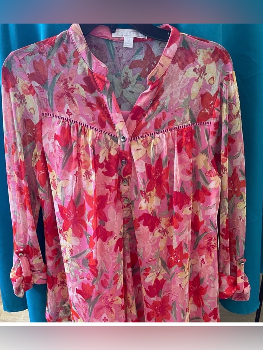 Floral Pink Button-Front Women's Blouse